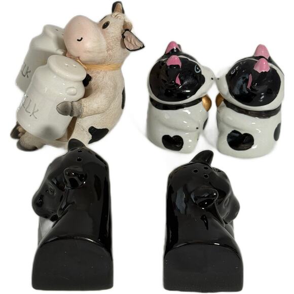 Lot 3 Cow Cattle Ceramic Salt Pepper Shakers Vintage Milk Jugs Sitting Bull Ends - Picture 2 of 10